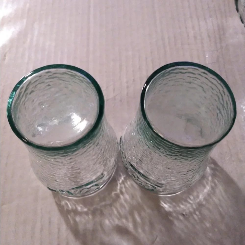 VTG COCA-COLA HEAVY GREEN PEBBLED GLASS 64 0Z COKE PITCHER-& 2 GLASSES 1999 NWOT